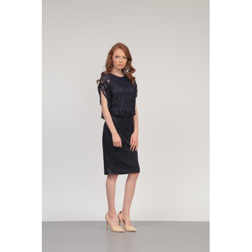 Дантелена рокля 337 тъмно синя